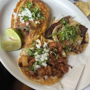 Taco - Stuffed poblano pepper, Bistec Encebollado taco con carnitas taco (pork)