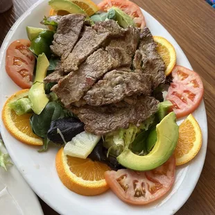 Steak salad with oranges - I'll get the chimichanga next time
