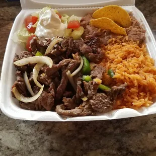 Beef fajita plate to go