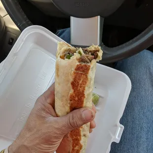 Tongue burrito. For $8 including tax and tip it&apos;s not a bad meal