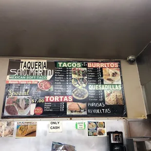 menus on the wall