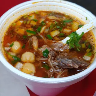 Tender pieces of lamb and garbanzo beans.