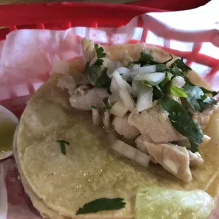 Inside of the chicken taco... the chicken was very bland and the the overall size was pretty small.