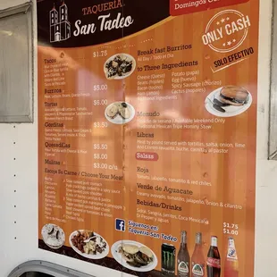 a menu on a food truck