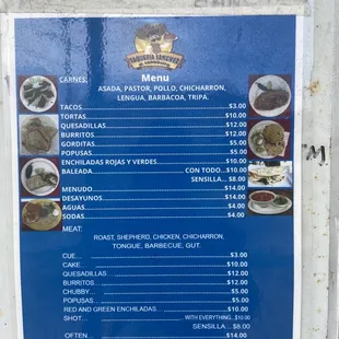 Recent Menu with updated prices