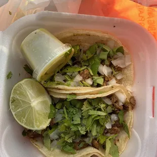 2 beef tacos at $3 each