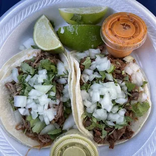 Pork and pulled beef tacos