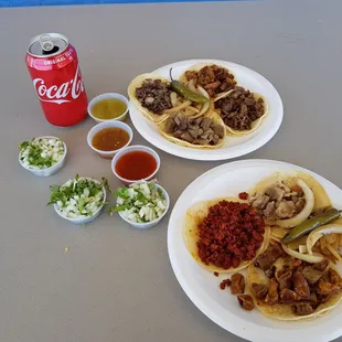 6 tacos. The pepper and grilled onions were gratis and a nice touch.