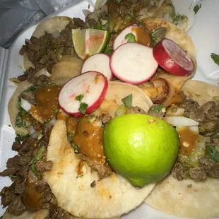 Carne asada tacos with everything