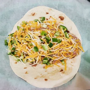 Bean and Cheese Taco (I added Jalapenos)