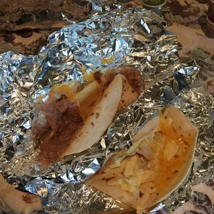 Bean and cheese taco Potato,egg and cheese taco