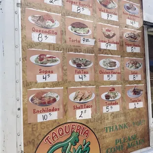 a menu on a food truck