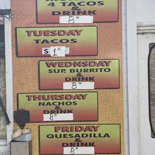 a menu on a food truck