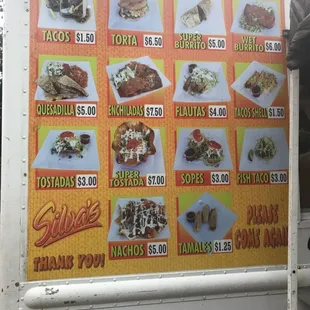 Our current menu but we will be putting in a new menu soon.