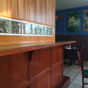 a table and chairs in a restaurant
