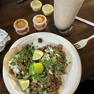 Asada tacos with horchata