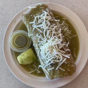 Wet Chile verde burrito