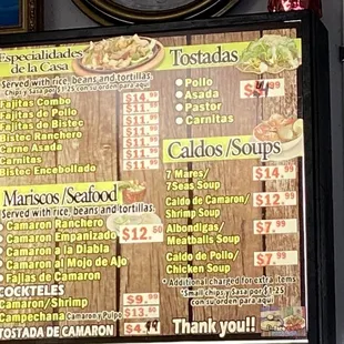 a menu for a mexican restaurant