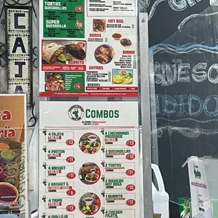 Menu at the order counter