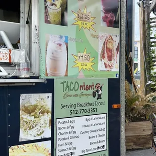 Drinks and breakfast menu