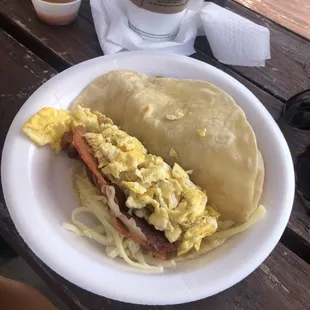 Bacon egg and cheese taco