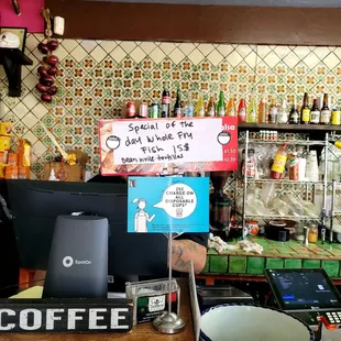 Daily special posted by the cashier.