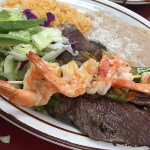 Carne asada and shrimp