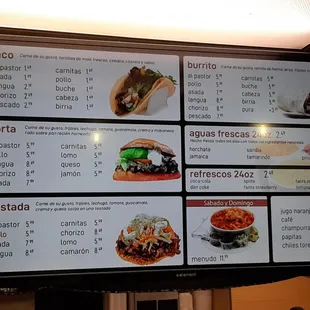 a menu for taqueria tapatia