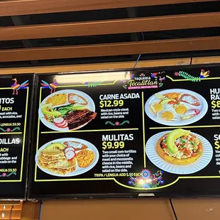 a menu for taqueria tecalitlan