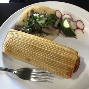 Lengua Taco and Tamales