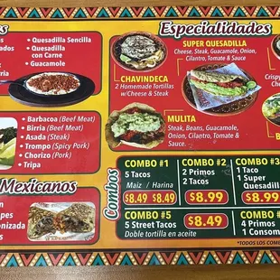 mexican food menu