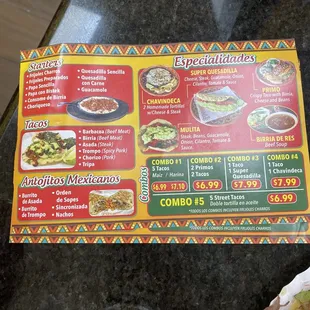a mexican food menu
