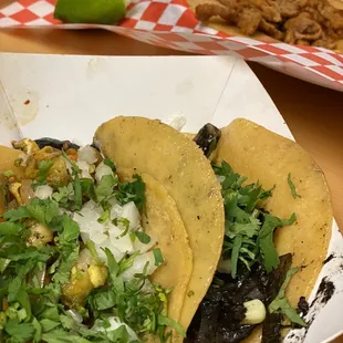 Uno de flor de calabaza y la otra de huitlacoche.