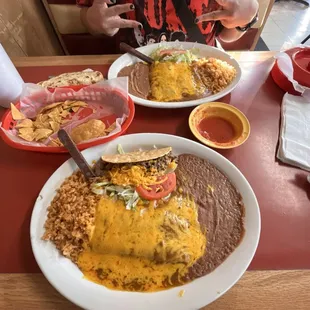 Enchilada and crispy taco plate and cheese enchilada plate
