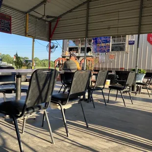 tables and chairs outside