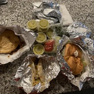 Gordita, tacos, and torta. The green sauce