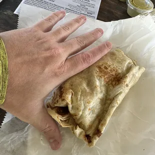 Breakfast burrito as big as my hand for $6