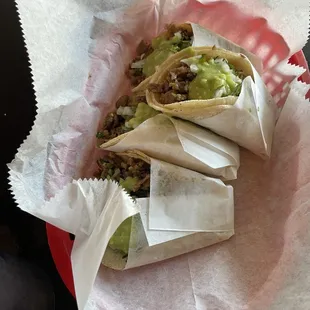 Carne asada tacos (beef steak)