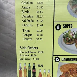 Taco price, menu