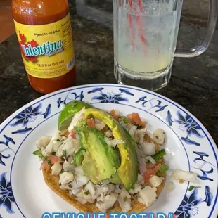 Tostada de Ceviche and Margarita