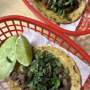 Al Pastor Taco (back) and Lengua Taco (front)