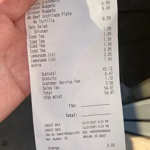 El recibo de la tienda