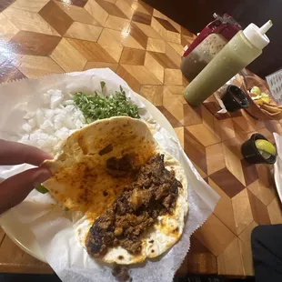 Al pastor with flour tortilla.