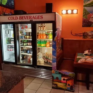 a cold beverage fridge