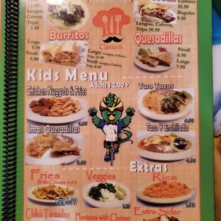 a menu for a mexican restaurant