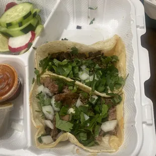 Beef Tongue and carne asada taco