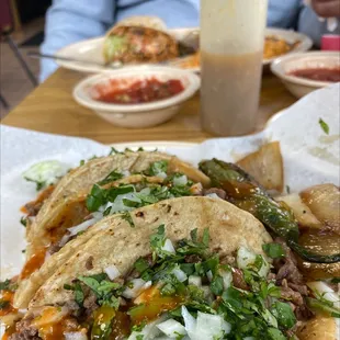 a plate of tacos on a table