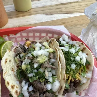 Really good beef fajita flour tacos.