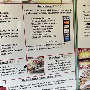 the menu for the restaurant