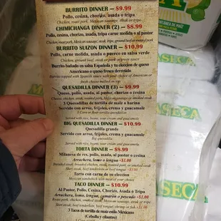 menu